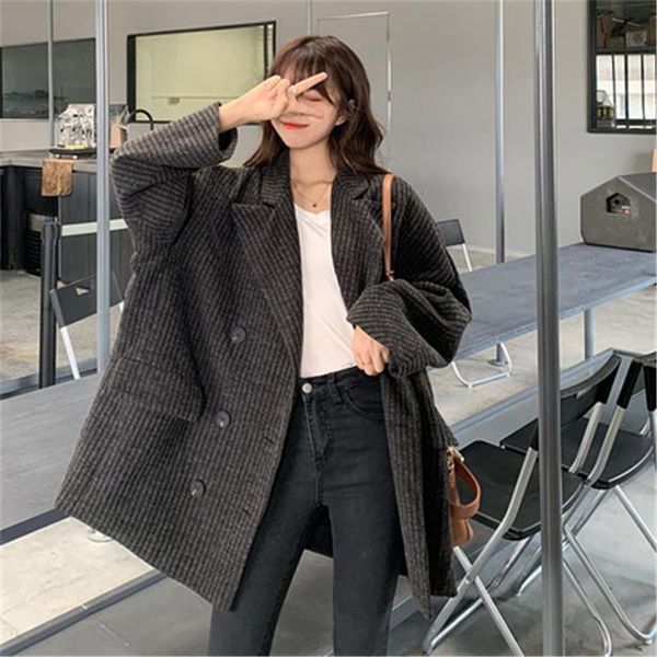 

autumn winter blazer coats large size fashion women's clothing temperament loose casual suit jacket suits & blazers, White;black
