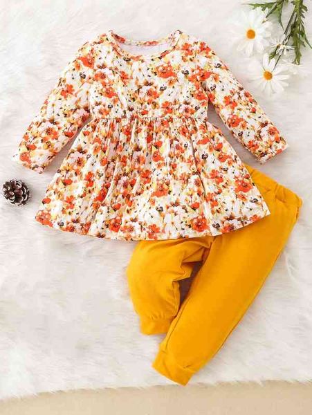 

baby floral print peplum & sweatpants she, White