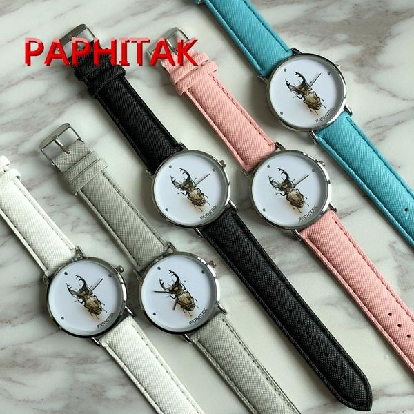 

wristwatches 2021 european and american beetle pattern embossed leather belt student watch cute animal women quartz, Slivery;brown