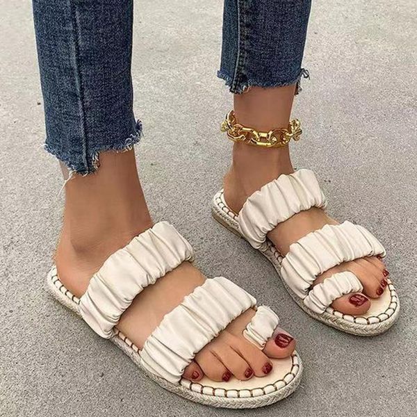

sandals 2021 summer women shoes flat solid color white for ladies slip-on beach slippers fashion outdoor, Black