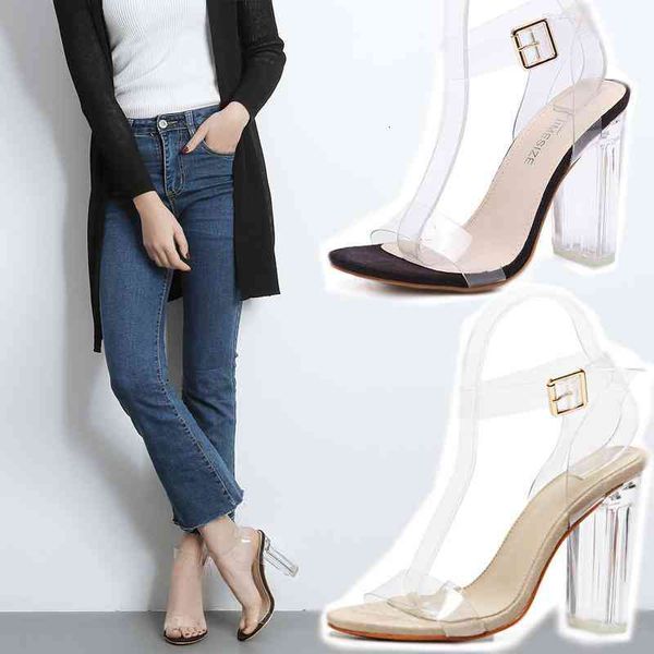 

sale-concise ankle clear transparent high heel sandals women shoes 2017, Black
