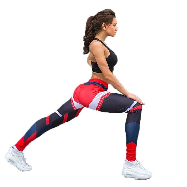 A righe Color Block Patchwork Palestra Abbigliamento donna Leggings da allenamento Vita alta Push Up Sport Fitness Matita Legging 210604