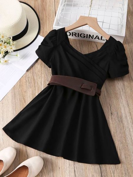 

toddler girls solid shirred back sweetheart neck dress without belt she, Red;yellow