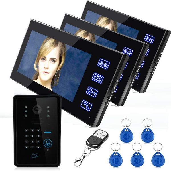 

touch key 7" color rfid video door phone doorbell intercom system 5 id card 3 monitor home security phones