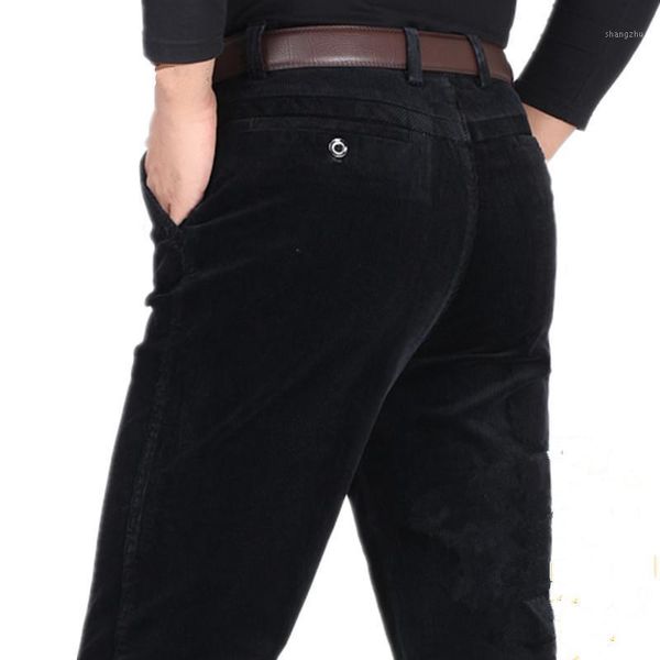 

men's pants mrmt 2021 brand trousers middle-aged stretch corduroy for male casual tall waist straight trouser, Black