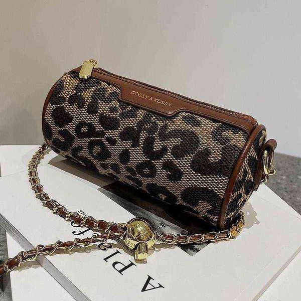 

niche design small bag women's 2021 fashion leopard chain menger autumn and winter high-grade cylindrical