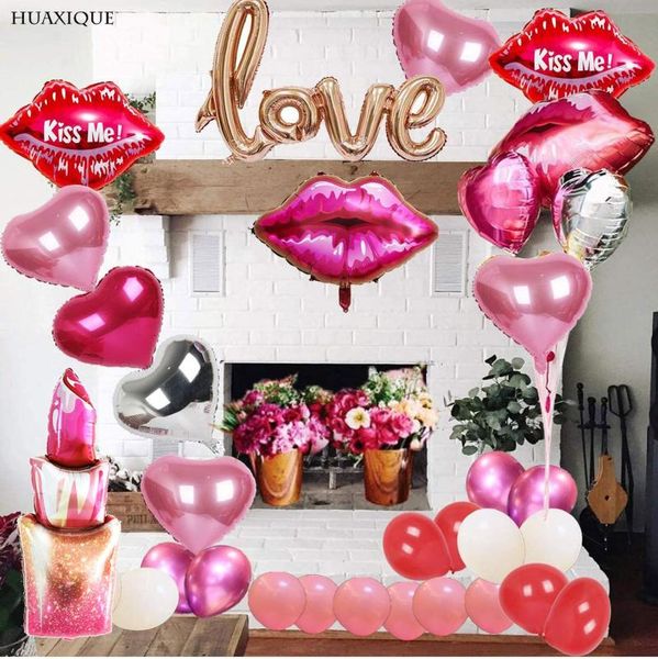 

party decoration lipstick shape foil ballons wedding valentine's day bachelorette ballon supply star heart helium globos