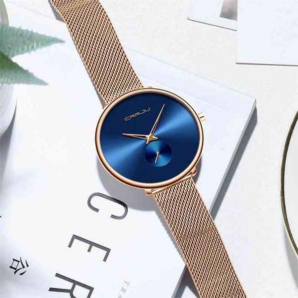 

crrju 2165 beautiful design watches women fashion casual steel mesh wristwatch ladies female clock women's quartz 210608, Slivery;brown