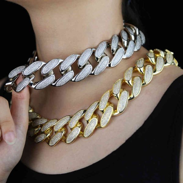 

iced out bling cz curb link chain golden silver color rhinestoned miami hip hop cuban 30mm necklace women's rap gifts jewelry x0509, Black