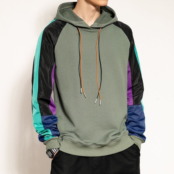 

guochao 2021 autumn hooded pullover long sve sweater color matching versatile men's top, Black