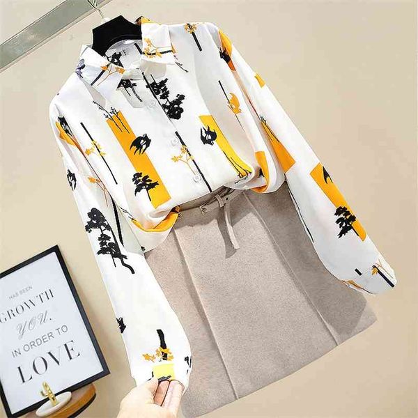

spring autumn women's long sleeve shirt korean retro wild contrast women office lady lapel gd268 210506, White