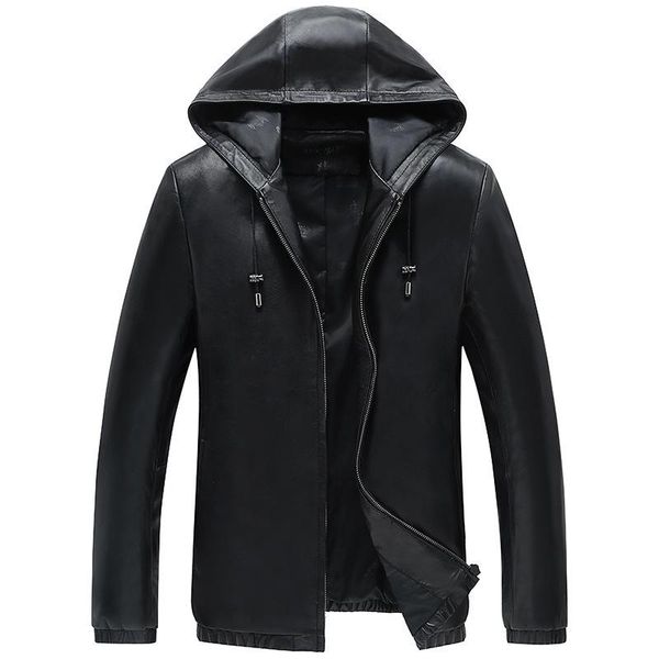 

men's leather & faux 100%real sheepskin coat genuine jacket short slim for men outerwear jaqueta de couro yxg1669a mf041, Black