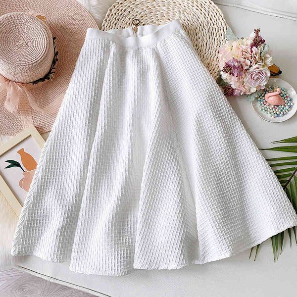 

skirts women summer a-line high waist plaid white black midi femme elegant faldas jupe saia ball gown eaui