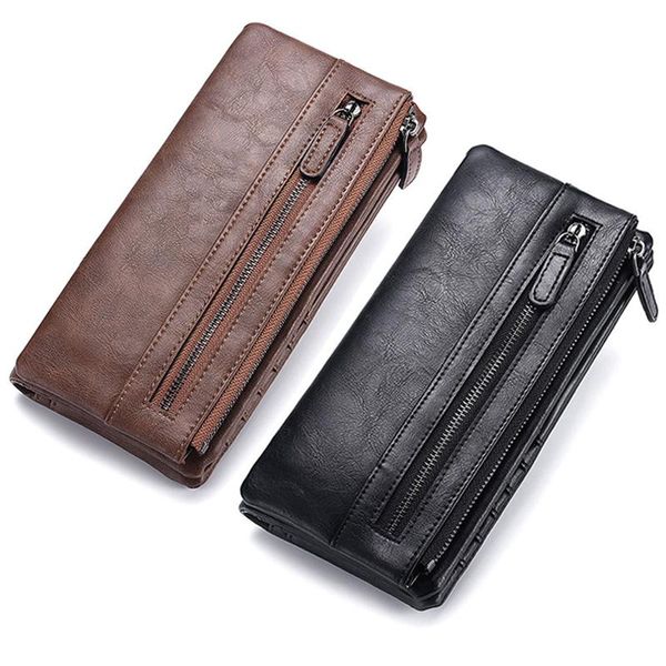 

wallet man fashion splittable retro men purse mobile phone card holder long coin anti-theft wallets, Red;black