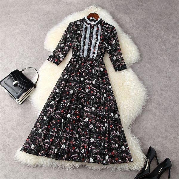 

two piece dress female fashion summer runway designers floral frilly printing chiffon dressed up as vintage party robes elegant femme holida, White
