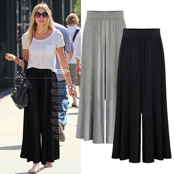 

women's pants & capris summer soft comfortable modal ankle-length female wide leg fashion casual loose bohemian women plus size -5xl, Black;white