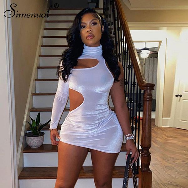 

simenual velvet night skinny party dresses white hollow out one sleeve women clubwear fashion spring bodycon mini dress hot, Black;gray
