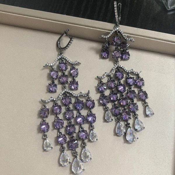 

dangle & chandelier bilincolor elegant luxury round cubic zircon shinning big tassel drop earring for women, Silver
