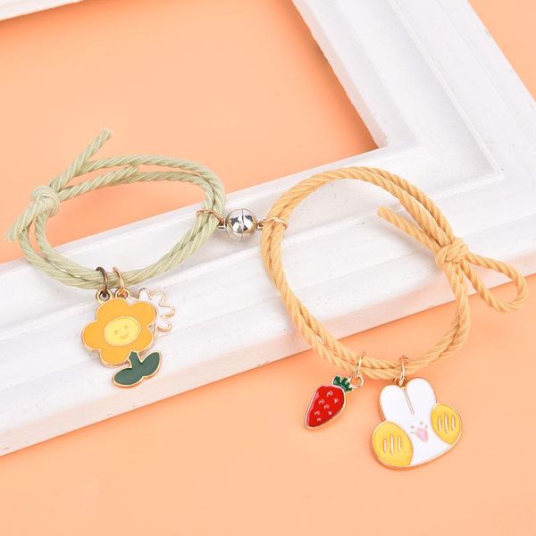 

charm bracelets romantic 1 pair magnet couple bracelet for lovers cute cartoon matching partner braslet friendship jewelry birthday gift, Golden;silver