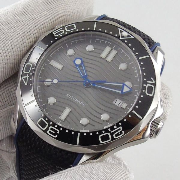 

wristwatches luxury 41mm mechancial mens watch grey dial automatic sapphire glass miyota movement rubber band ceramic bezel date function, Slivery;brown