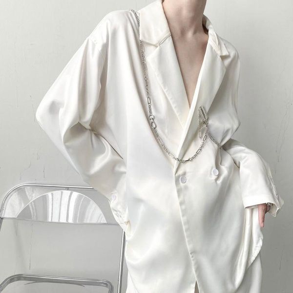 

men's casual shirts 2021 autumn turn-down collar long sleeve black white shirt for men loose japan style irregular clothing, White;black