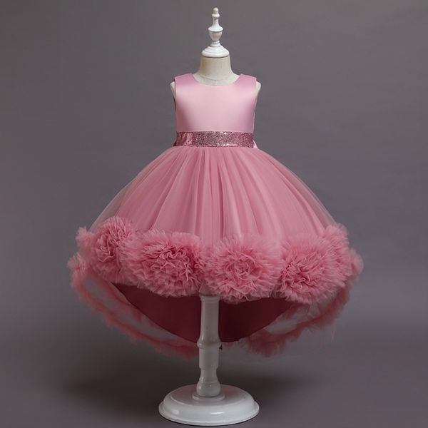 

new girls princess dress mesh flower fluffy vest trailing piano performance dress, Red;yellow