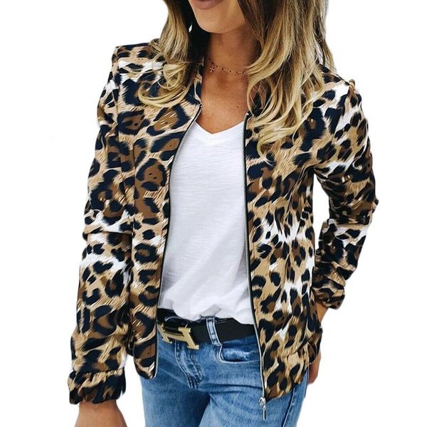 

women's jackets fashion women leopard jacket coat casual zipper outwear autumn clothes, Black;brown