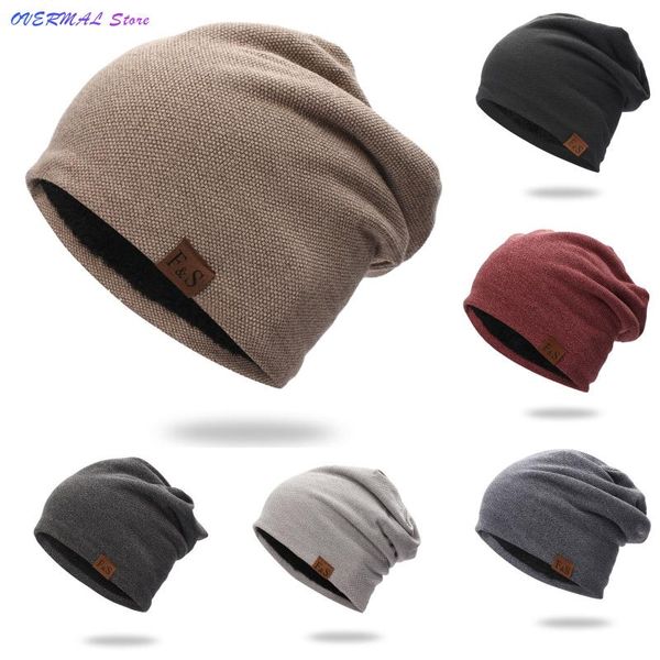 

beanies confinement hat solid color all-match hedging cap fashion plus velvet warm cold outdoor knitted pile chapeu