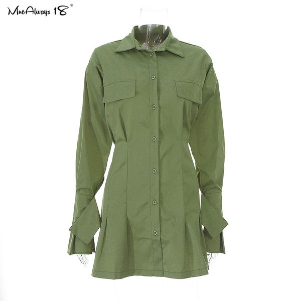 

2021mnealways18 pleated shirt dress white women flare sleeve elegant office dress summer green tunic casual dress mini spring 2021, Black;gray