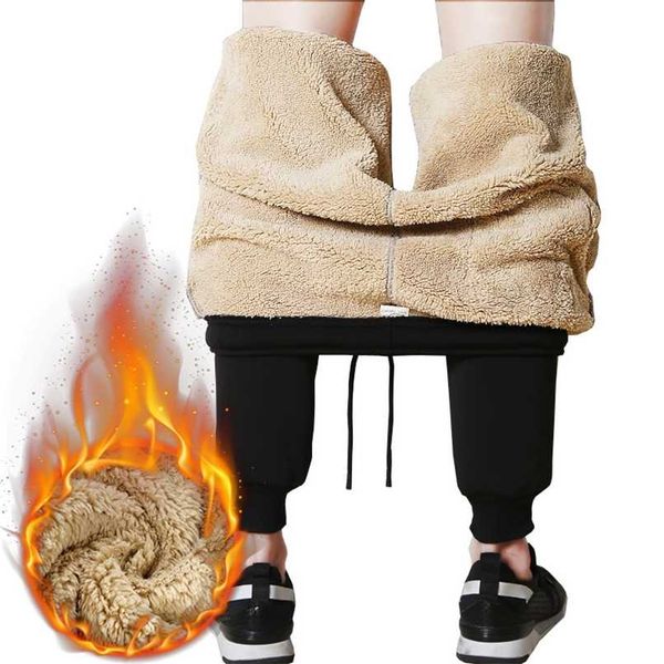 

cashmere sweatpants lamb wool plus size men joggers track pants elastic waist sport casual trousers fitness clothing black grey 211022
