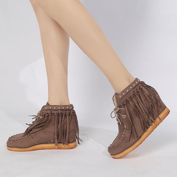 

boots women's short fall winter 2021 large round head suede lace up, Black