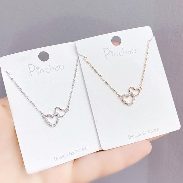 

chains 14k gold plated pierced heart necklace shining bling zircon women clavicle chain elegant charm wedding pendant jewelry, Silver