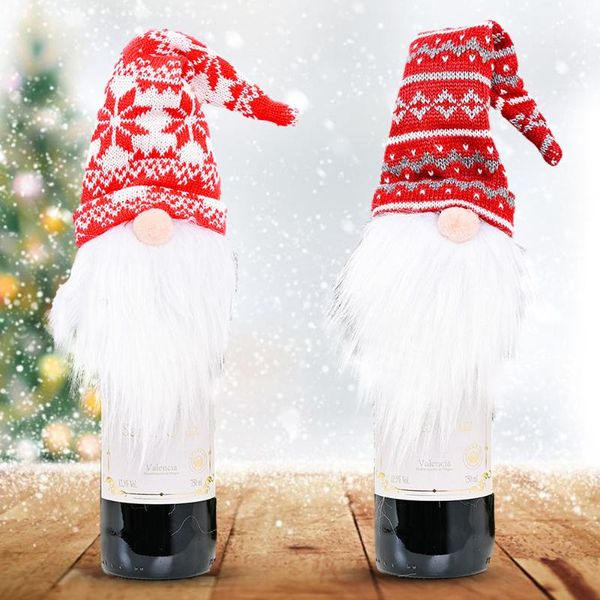 

christmas decorations wine decoration products knitted hat forest old man set table