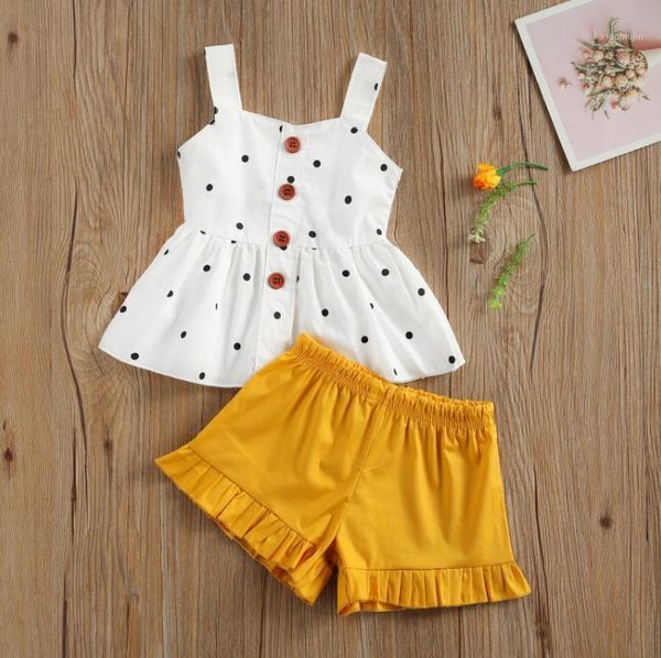 

clothing sets summer born baby girls clothes set sleeveless polka dot button vest shorts outfits, White