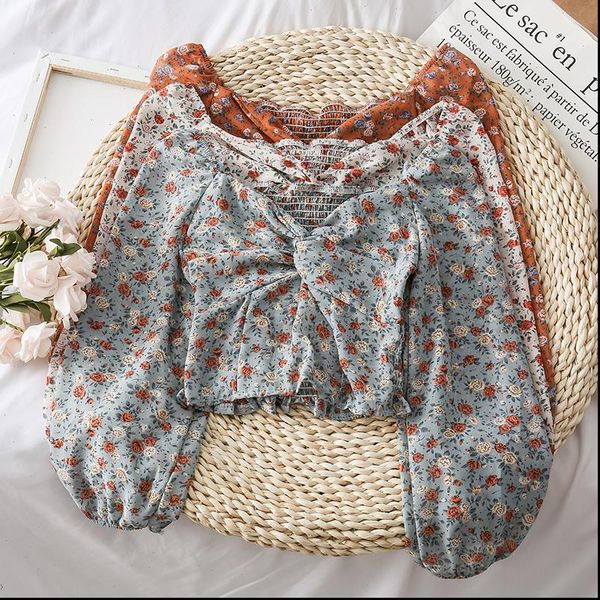 

heliar summer slash shoulder women shirt chiffon blouse flower printed casual womens and blouses, White