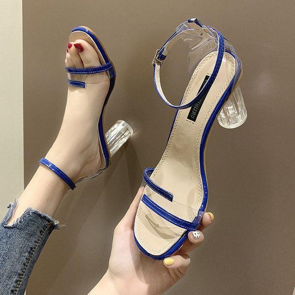 

dress shoes nausk 2021 pvc jelly sandals crystal open toed high heels women transparent heel sandale femme, Black
