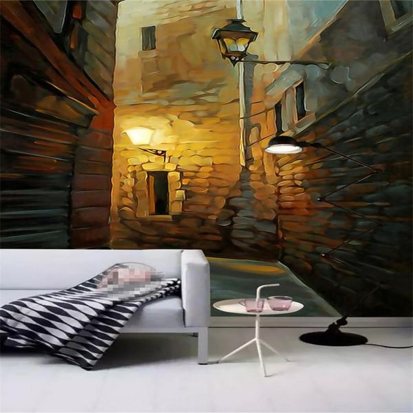 

wallpapers drop customize any size hand painted oil painting on the street porch tv backdrop wallpaper for walls 3 d papier peint