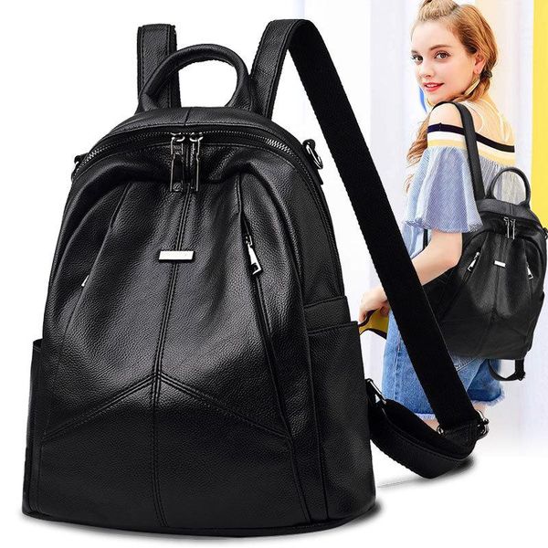 

outdoor bags korean-style 2021 style fashion large bag soft leather casual backpack women's bookbag laptop