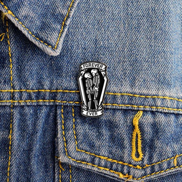 

love you forever skeleton couple cartoon punk gift enamel badge brooch batch, Gray