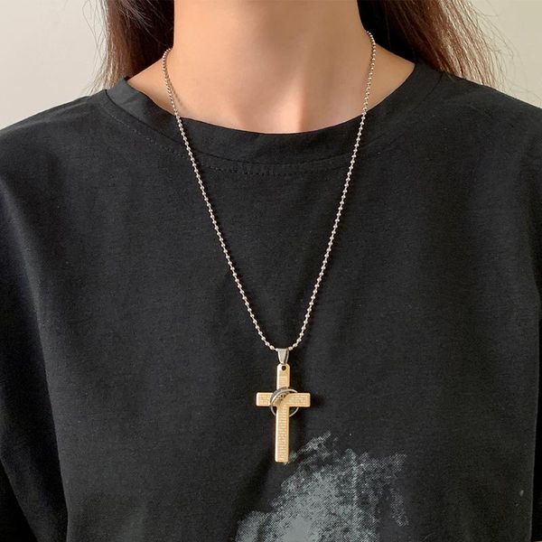 

pendant necklaces lacteo 4 style color2021 neo gothic stainless steel chain choker necklace fashion trendy corss round circle, Silver