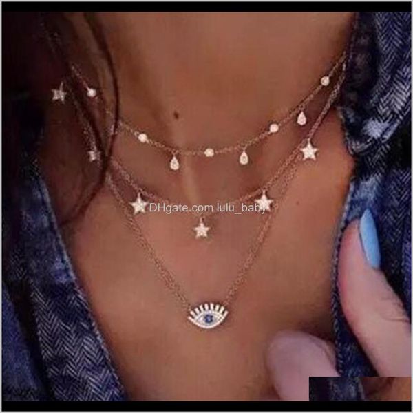 

s1740 fashion jewelry multilayer stars devils eye pcrtt necklaces wzp2x, Silver