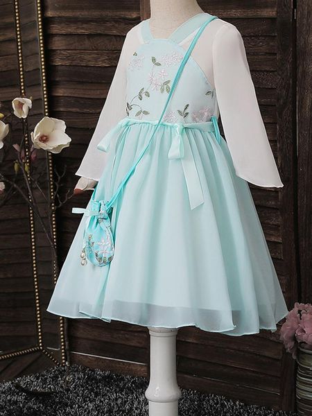 

casual dresses chinese style girl chiffon dress, embroidered hanfu spring and autumn dress, Black;gray