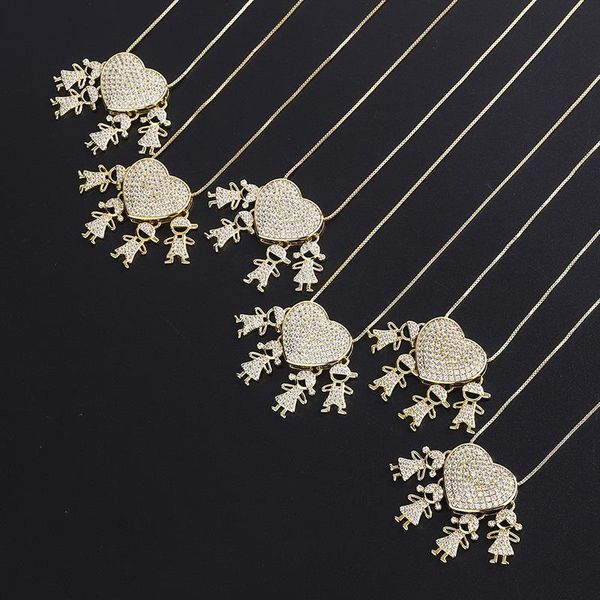 

pendant necklaces gorgeous family member necklace fashion micro-studded zircon love heart boy girl parent-child jewelry for women, Silver