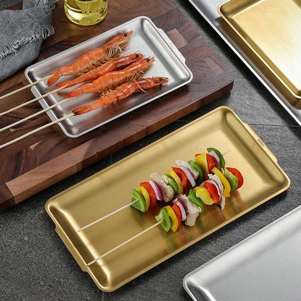 

dishes & plates stainless steel oblong barbecue pan dining plate serving cake baking pastry tray western steak kitchen tableware
