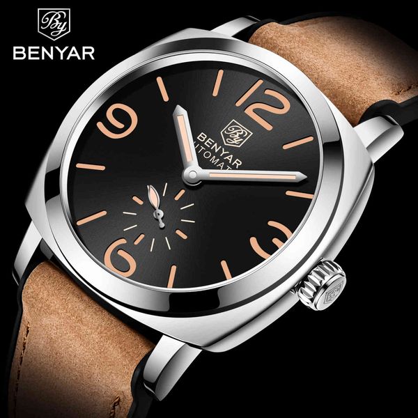 

new benyar brand luxury men automatic mechanical watches waterproof men military clock hombre 2021, Slivery;brown