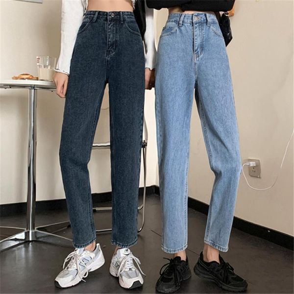 

women's jeans hong kong style chic women's spring and autumn 2021 high street ins waist slimming all-matching straight cropped, Blue