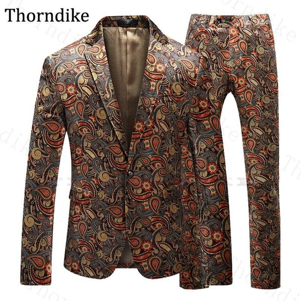

men's suits & blazers thorndike floral print men suit party prom stage notched lapel wedding dress for man slim fit groom tuxedos 2021, White;black