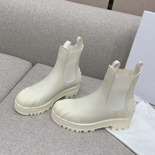 

runway hybrid style iron ankle chelsea boots beige leather women luxury designer shoes chunky block low heel slip-on martin booties factory, Black