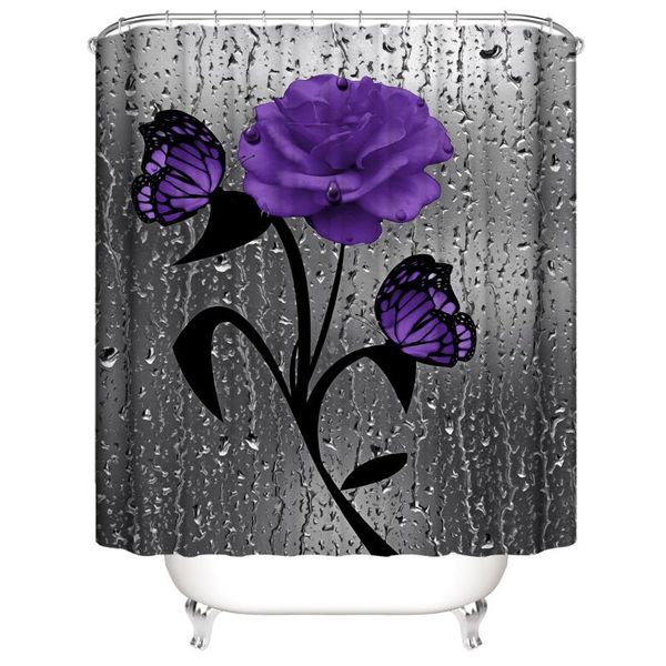 

shower curtains purple rose curtain bathroom waterproof butterfly bath bathtub home decor with hook polyester