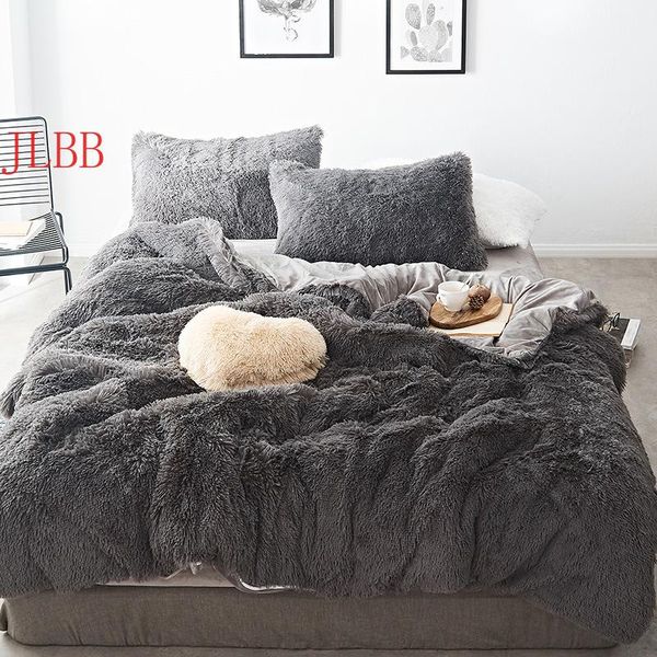 

bedding sets 2021 long hair fleece set 5pcs/set (duvet cover+flat sheet+2 pillowcase+1 cushion) flannel winter warm bed linen